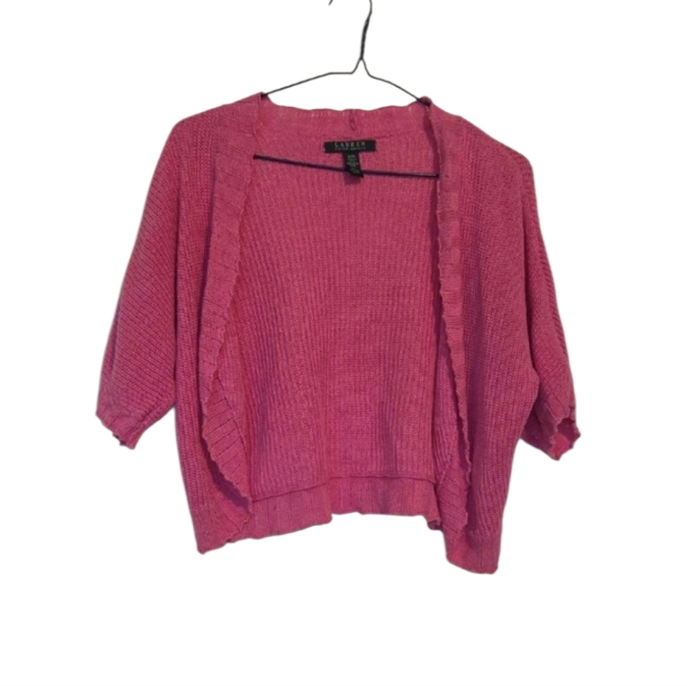 Lauren Ralph Lauren Pink Linen Cocoon Cardigan